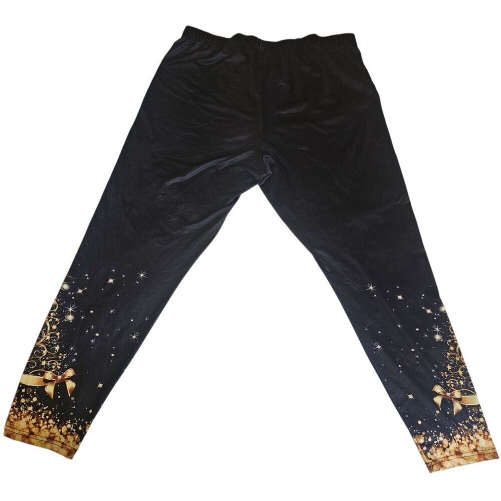 Black Holiday Leggings Black With Gold & Sparkly Christmas Tree SHEIN Curve 3XL